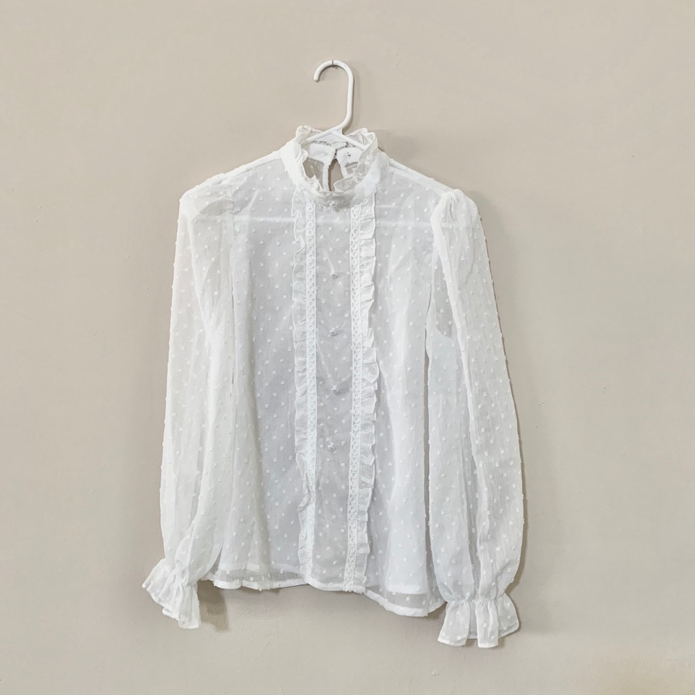 NWT Victorian Inspired Sheer White Blouse